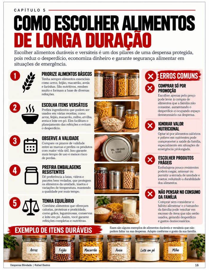 Página do guia: como escolher alimentos de longa duração